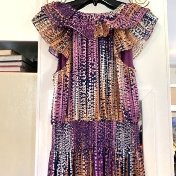 Ramy Brook Multicolor Patterned Maxi with v-neck ruffled sleeveless bodice Sz M, - Picture 8 of 13